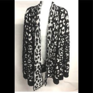 One World Black White Eyelash Fuzzy Cardigan Large